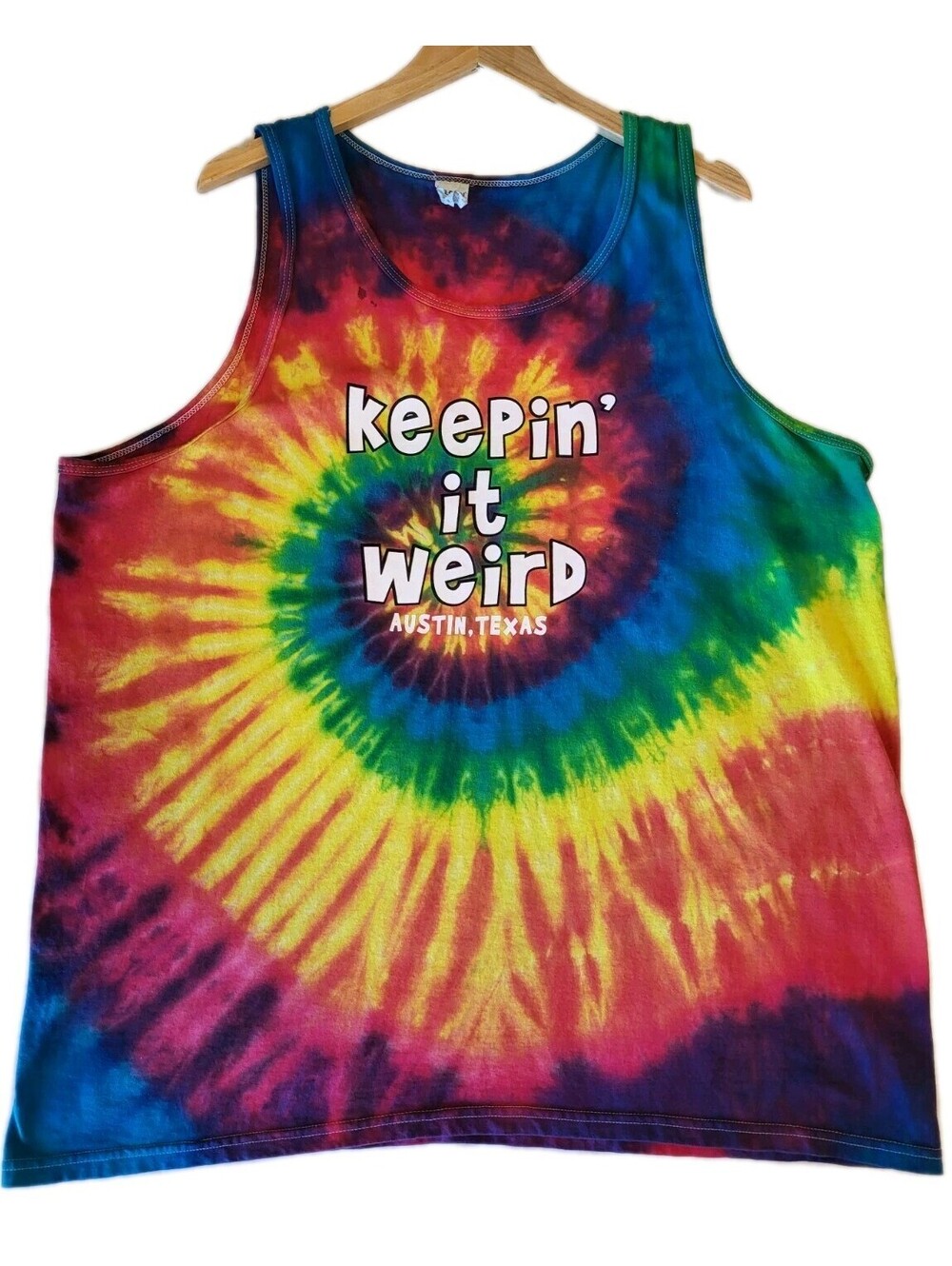 Gildan Adult 2XL Sleeveless Tie-Dye "Keepin' It Weird" Austin, TX Relaxed Shirt